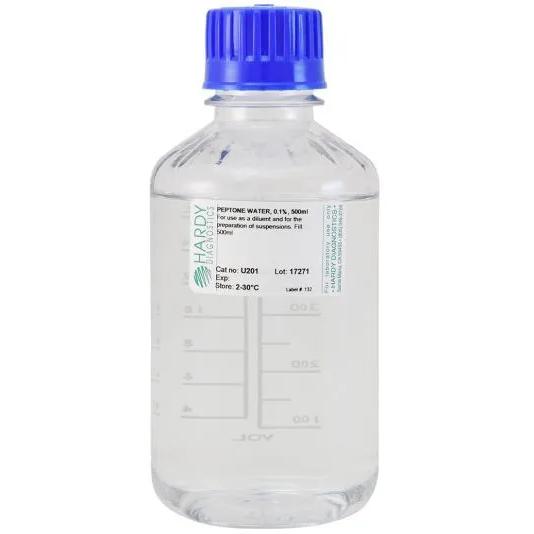 Peptone Water 0.1%, 500ml Fill, Polycarbonate Bottle, Hardy Diagnostics